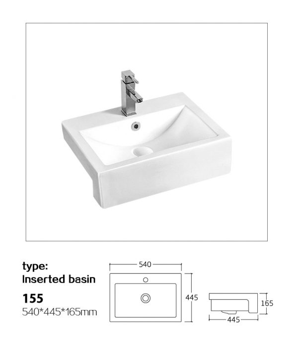 White Glazed Ceramic Hand Washing Sink Semi Recessed Rectangular ...